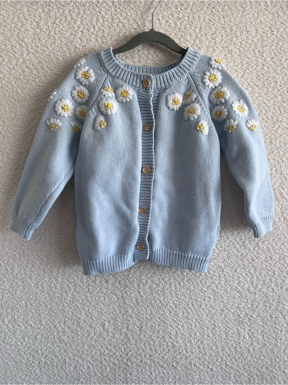 Mini Boden Blue Embroidered Flowers Long Sleeve Cardigan Sweater Size 4-5 Years